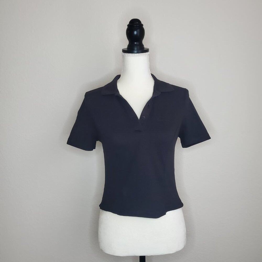 Outdoor Voices Birdie Black Collared Cropped Top Small
